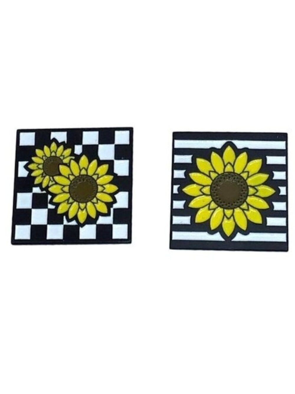 Sunflower Pins Set of Two Yellow Black White Geometric Background Flower Print